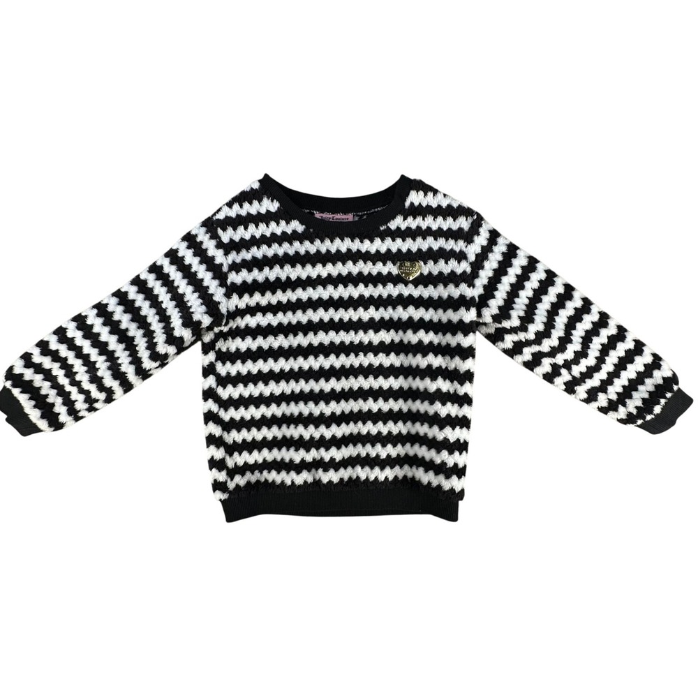 Juicy Couture Zigzag Stripe Eyelash Knit Sweater Heart Logo Black White 3T Girls